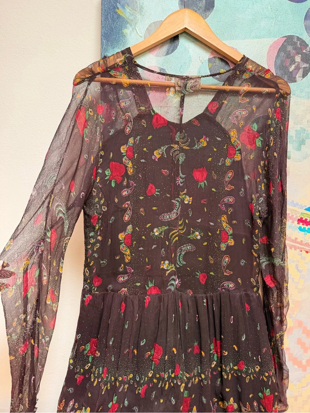 Late 1960s Vintage Miss Selfridge Indian paisley floral Maxi dress Size Medium - Picture 5 of 17